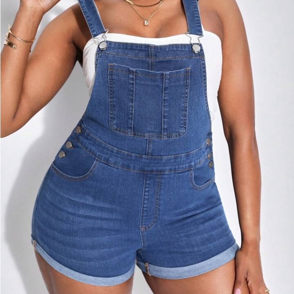 Blue Bib Denim Overall Shorts 14/1XL Pockets